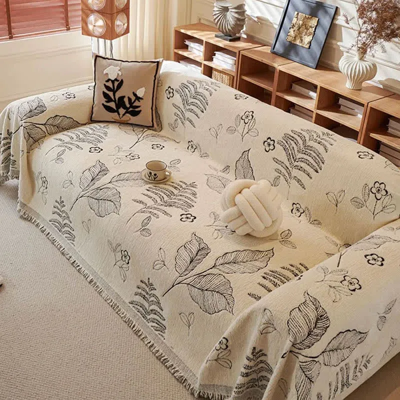 Sofa-Überwurfdecke aus Chenille mit ländlichen Blättern