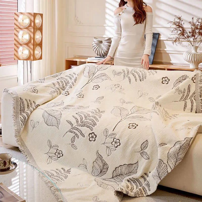 Sofa-Überwurfdecke aus Chenille mit ländlichen Blättern