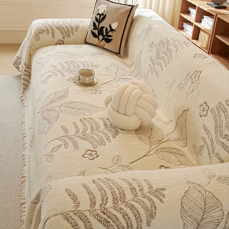Sofa-Überwurfdecke aus Chenille mit ländlichen Blättern