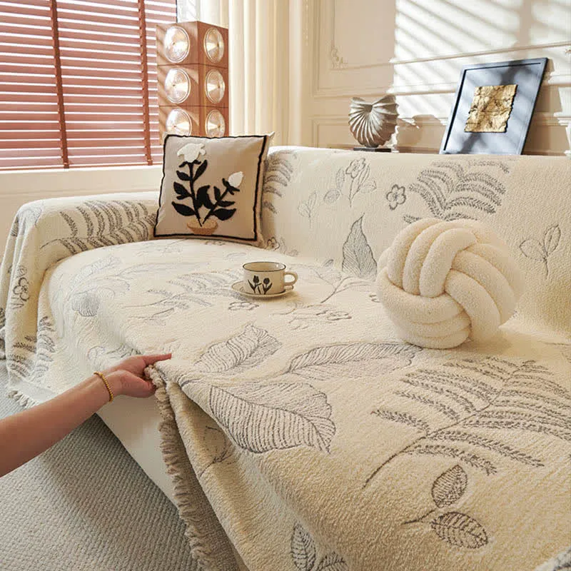 Sofa-Überwurfdecke aus Chenille mit ländlichen Blättern