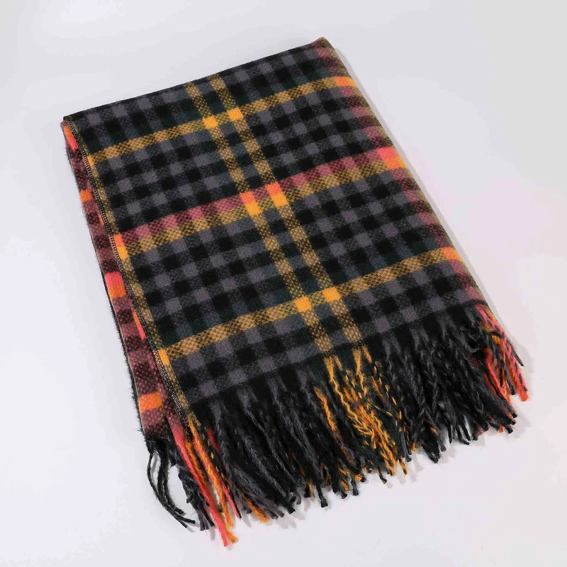 Vintage Kariertes Reise-Schal-Cape mit Quaste