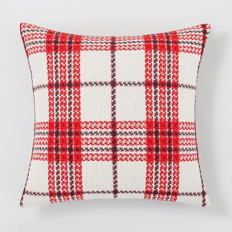 Rot-weiß karierter Jacquard-Kissenbezug
