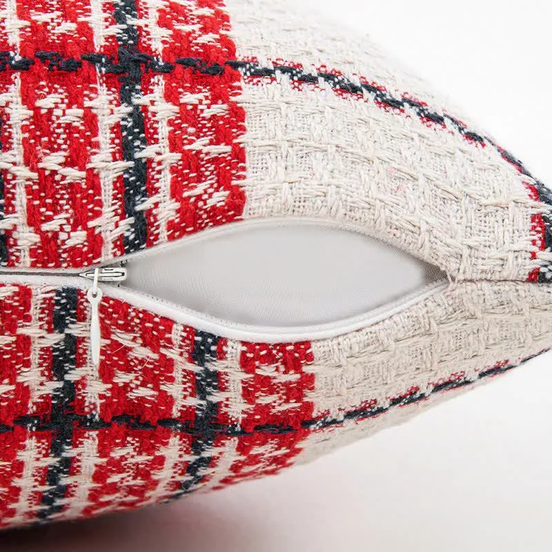 Rot-weiß karierter Jacquard-Kissenbezug