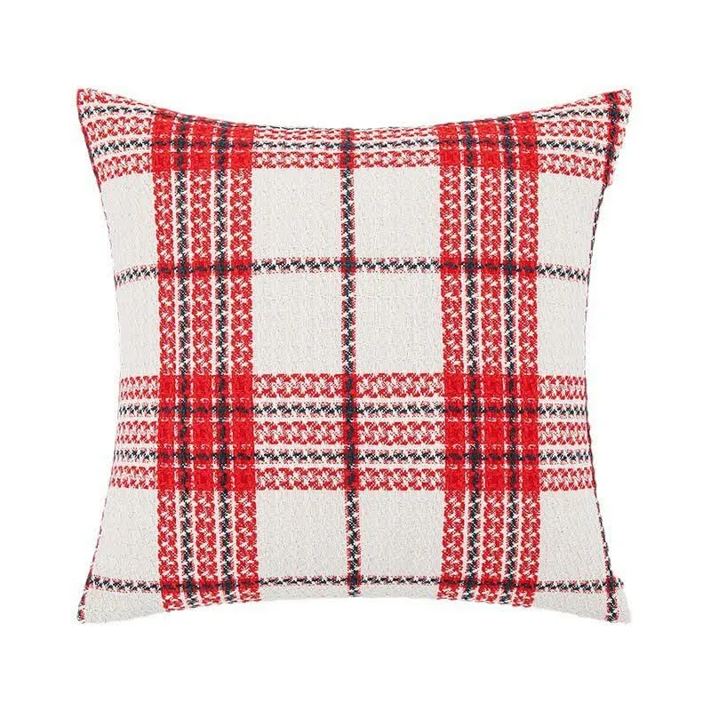 Rot-weiß karierter Jacquard-Kissenbezug