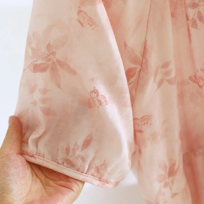 Kurzärmliges Nachthemd aus Baumwollgaze im Landhausstil mit Blumenmuster
