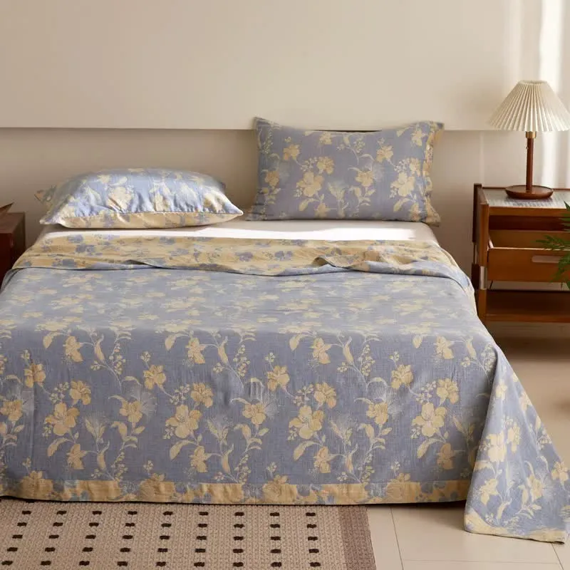 Hibiskus-Tagesdecke aus doppelter Baumwollgaze und Jacquard