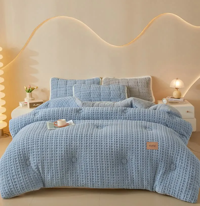 Warme Plüschdecke aus Waffel-Jacquard