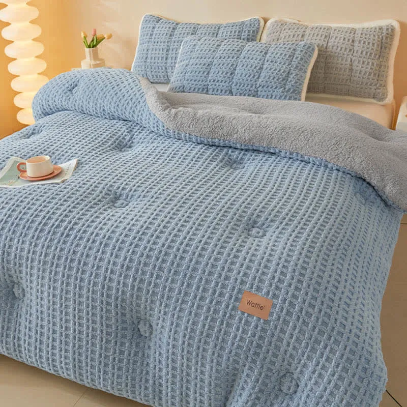 Warme Plüschdecke aus Waffel-Jacquard