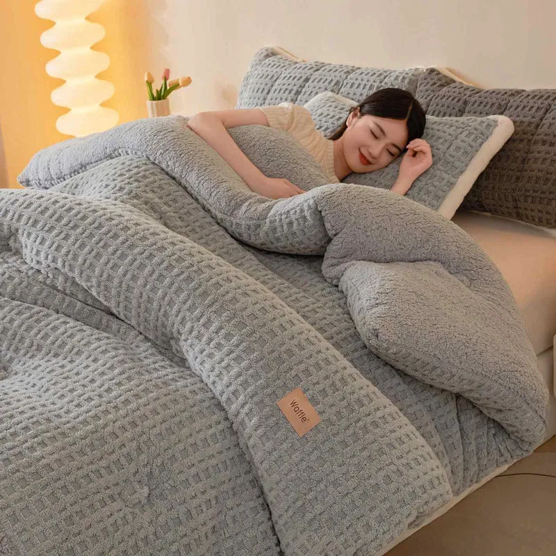 Warme Plüschdecke aus Waffel-Jacquard