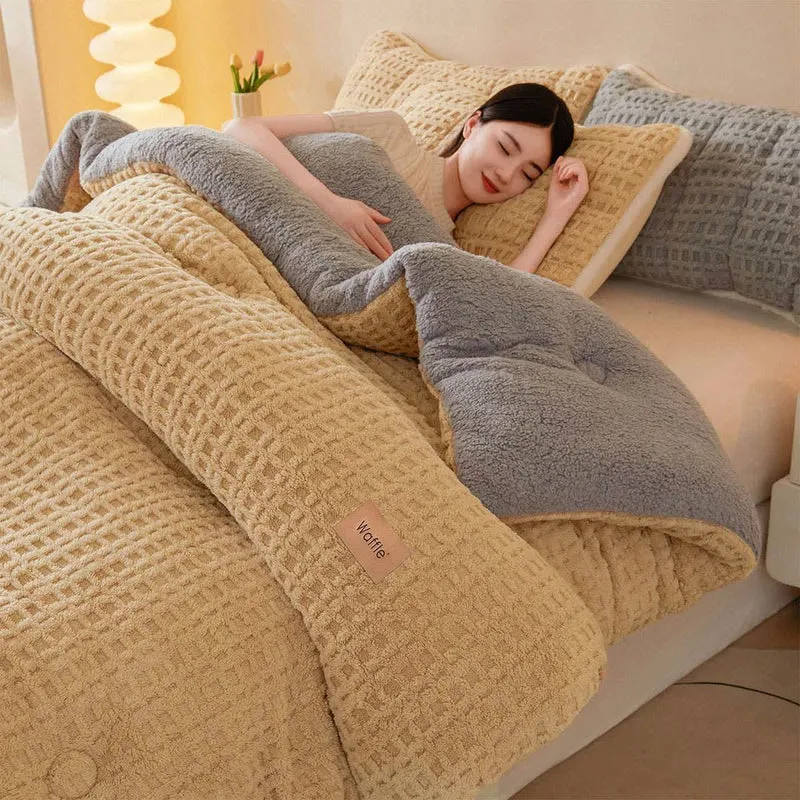 Warme Plüschdecke aus Waffel-Jacquard