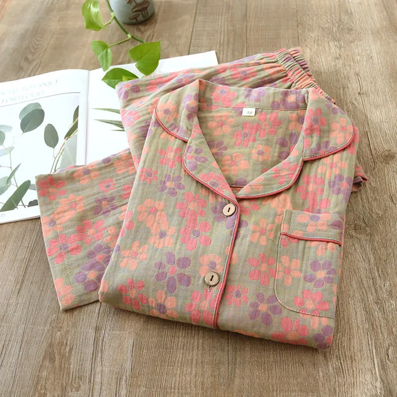 Pyjama-Set mit langen Ärmeln aus Baumwollgaze