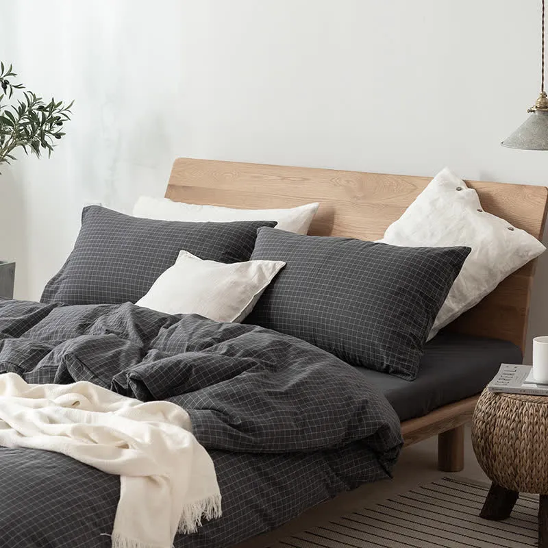 Minimalistisches Gittermuster-Bettwäscheset aus Baumwolle für Schlafsäle
