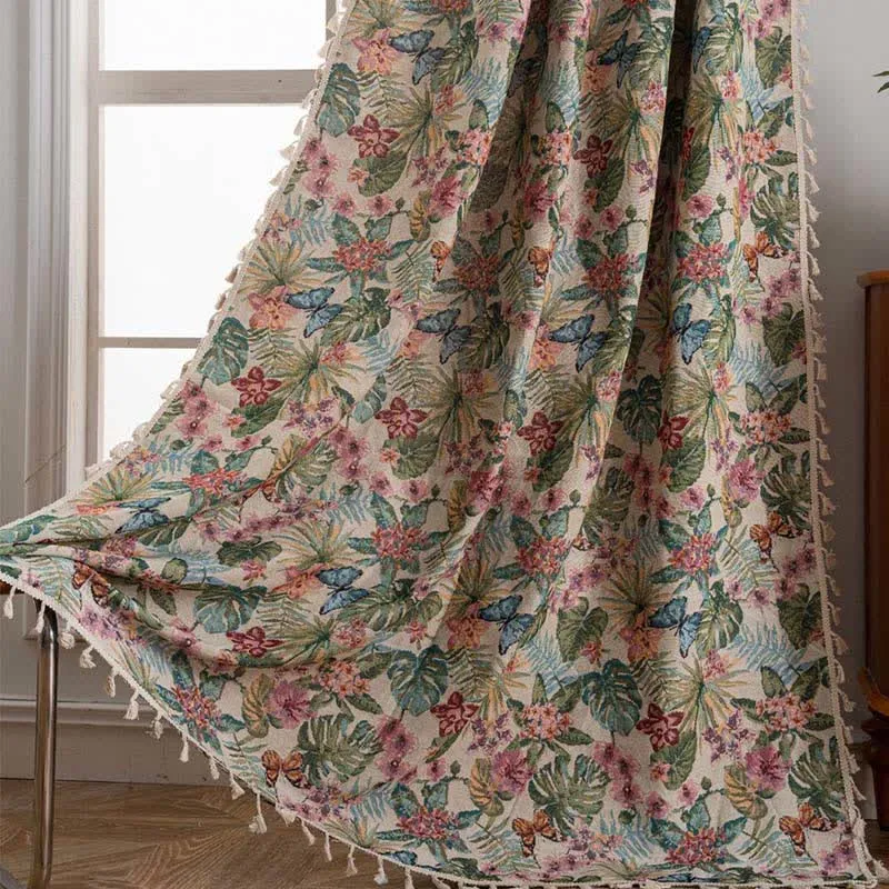 Jacquard-Vorhang mit tropischem Monstera-Schmetterling