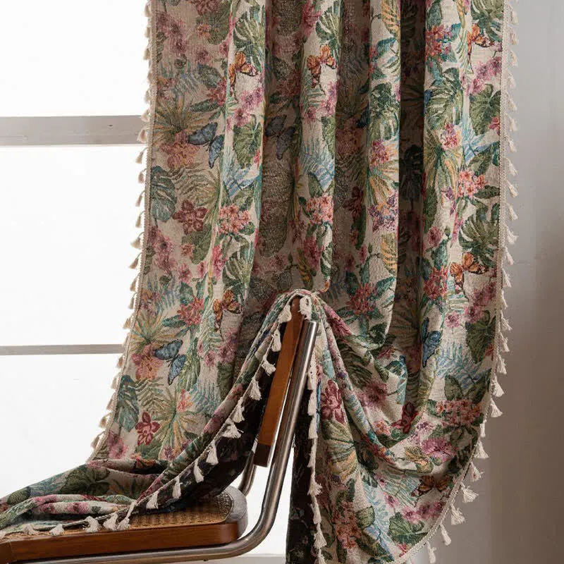 Jacquard-Vorhang mit tropischem Monstera-Schmetterling