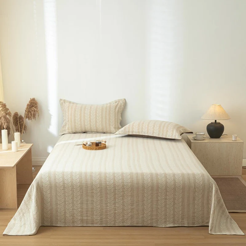 Tagesdecke aus Baumwollleinen mit Weizenstruktur in Beige