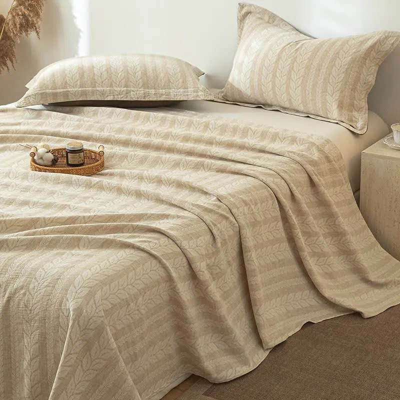 Tagesdecke aus Baumwollleinen mit Weizenstruktur in Beige