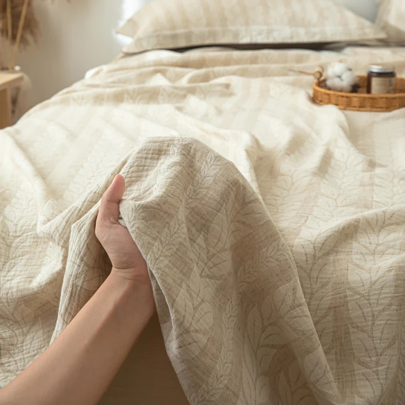 Tagesdecke aus Baumwollleinen mit Weizenstruktur in Beige