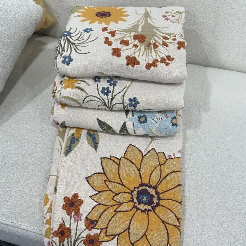 Wendesteppdecke aus Baumwollgaze mit blühenden Sonnenblumen