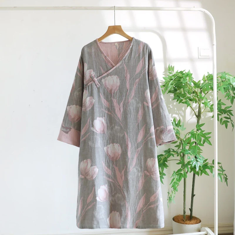 Tulip Nachthemd aus natürlichem Baumwollgaze-Jacquard