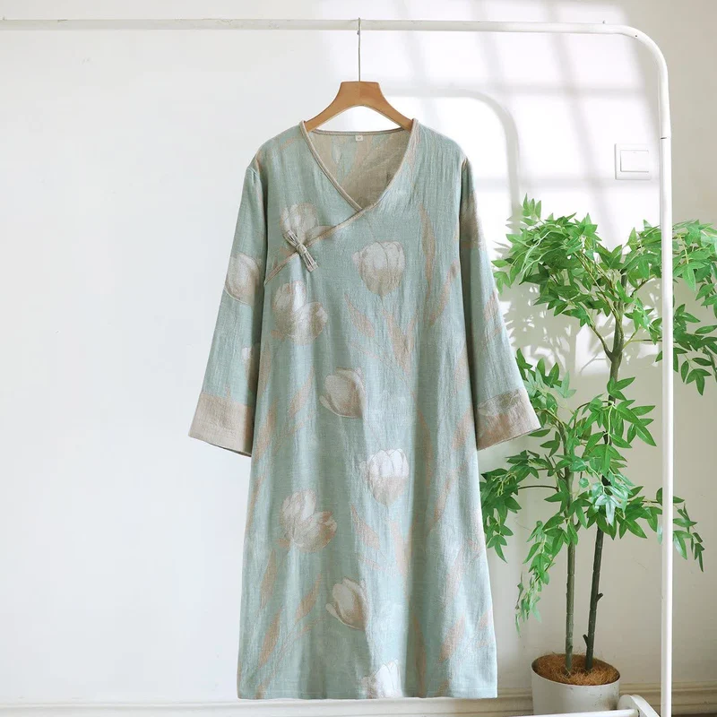 Tulip Nachthemd aus natürlichem Baumwollgaze-Jacquard