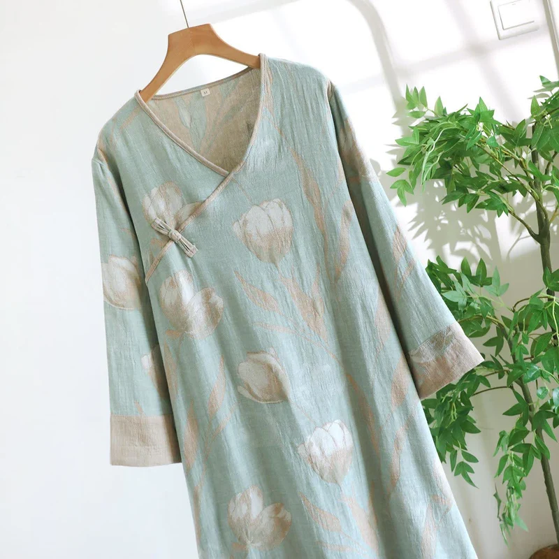 Tulip Nachthemd aus natürlichem Baumwollgaze-Jacquard