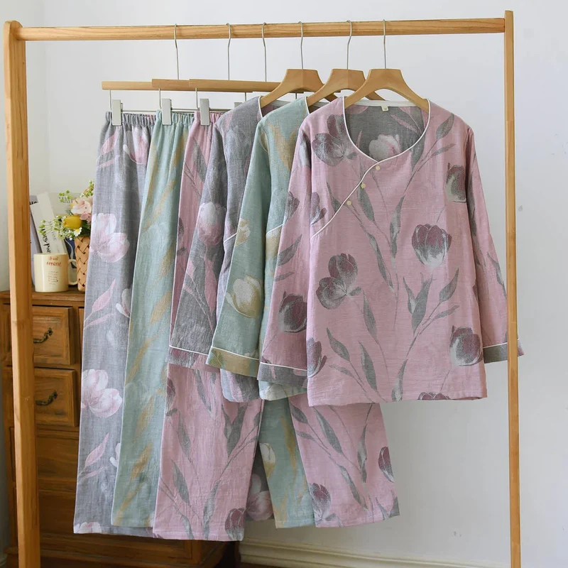 Tulip Loungewear-Set aus Baumwollgaze-Jacquard