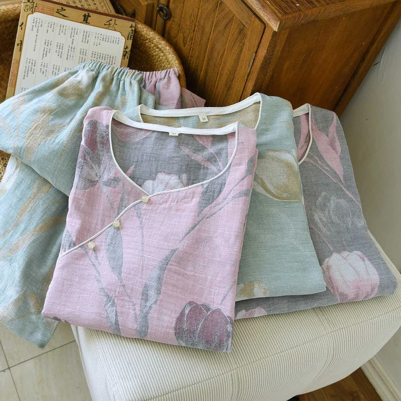 Tulip Loungewear-Set aus Baumwollgaze-Jacquard