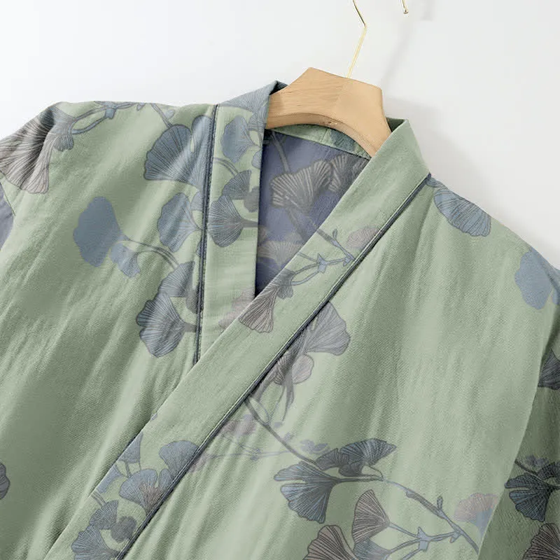 Ginkgoblatt-Kimono aus Bio-Baumwolle, Loungewear
