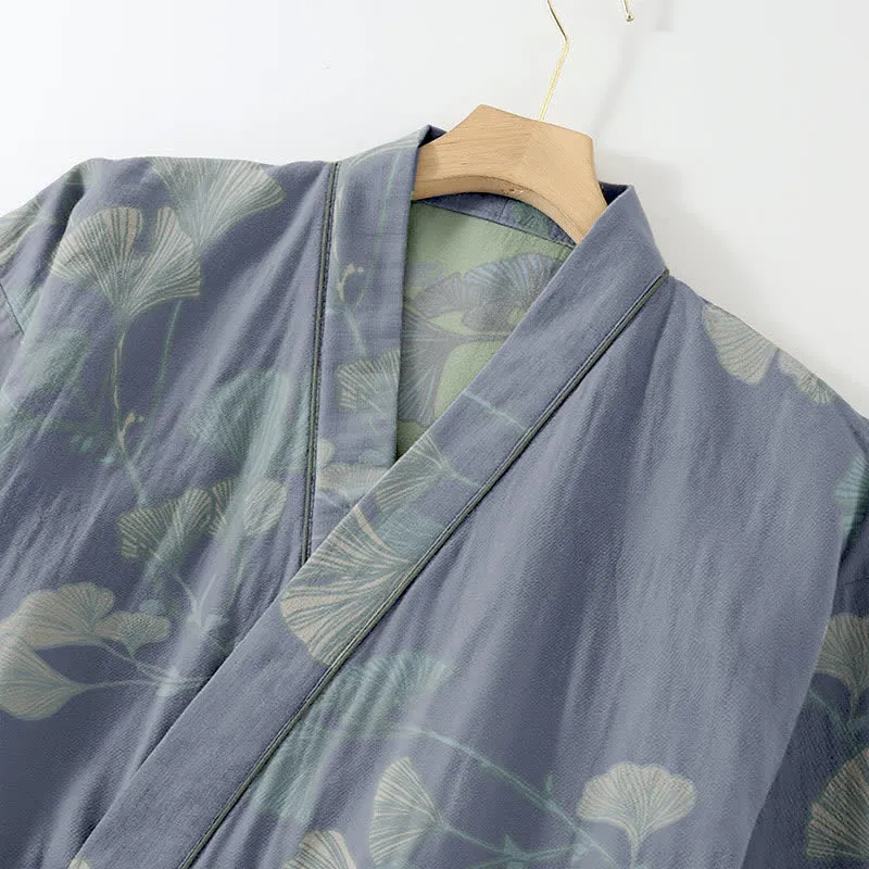 Ginkgoblatt-Kimono aus Bio-Baumwolle, Loungewear