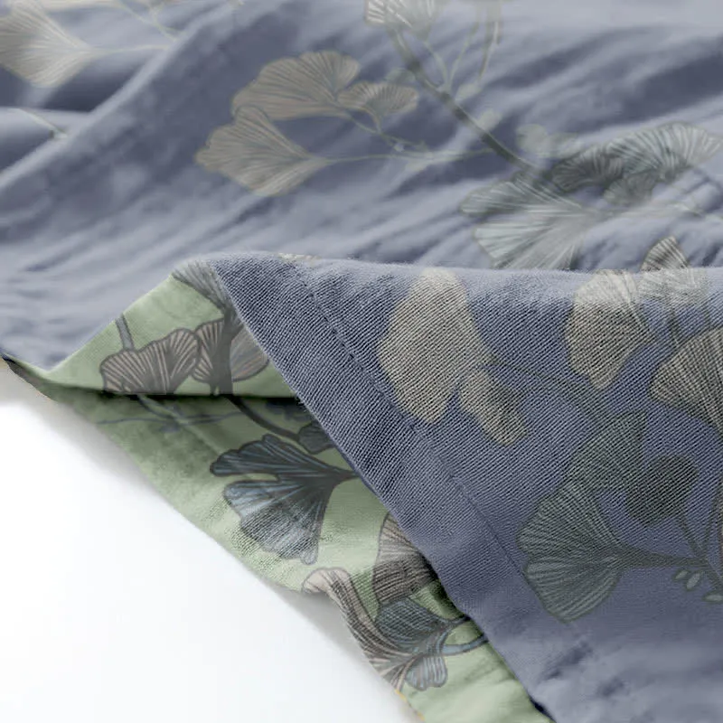 Ginkgoblatt-Kimono aus Bio-Baumwolle, Loungewear