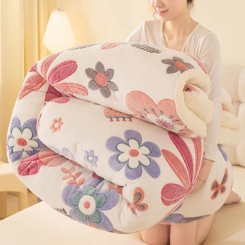 Plüschige, farbenfrohe Sherpa-Warmdecke mit Blumenmuster