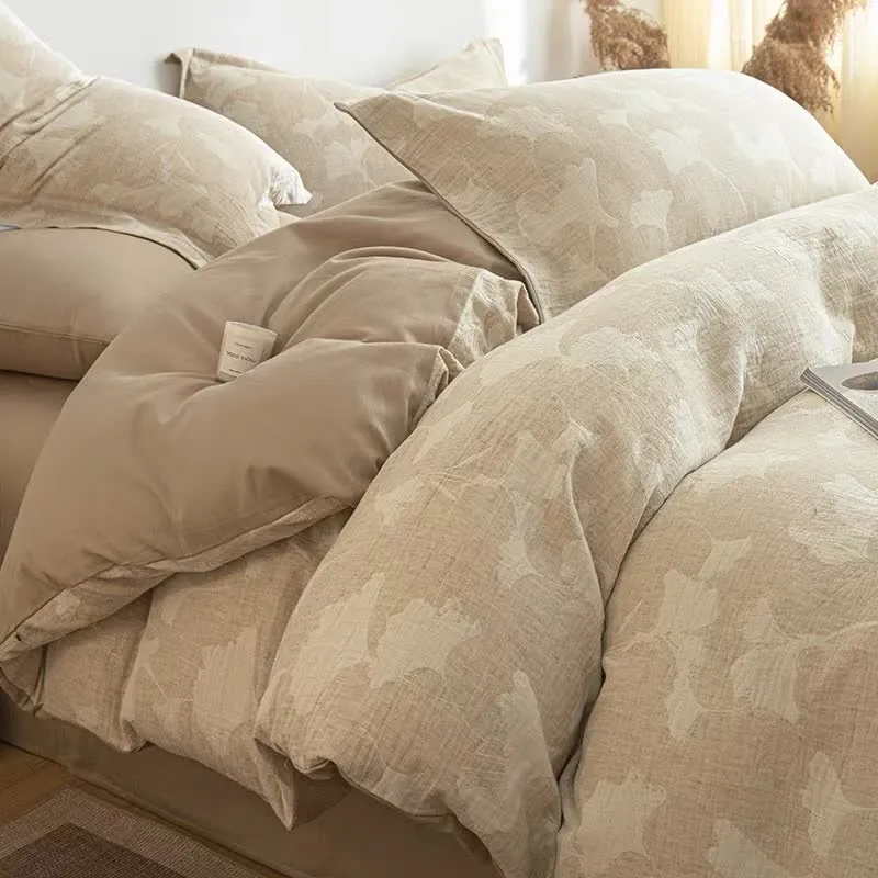 Ginkgo-Jacquard-Bettwäscheset aus Baumwollleinen