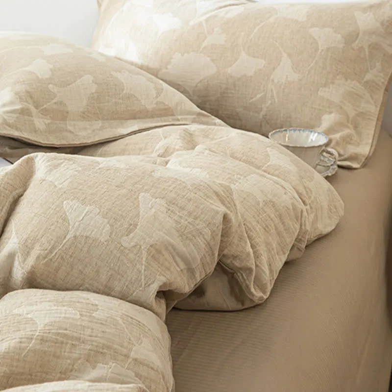 Ginkgo-Jacquard-Bettwäscheset aus Baumwollleinen