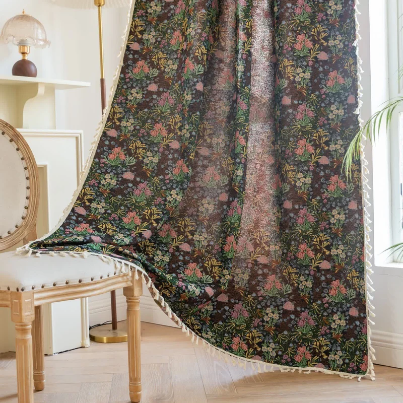 Retro Blumenzweig Blatt Quaste Vorhang