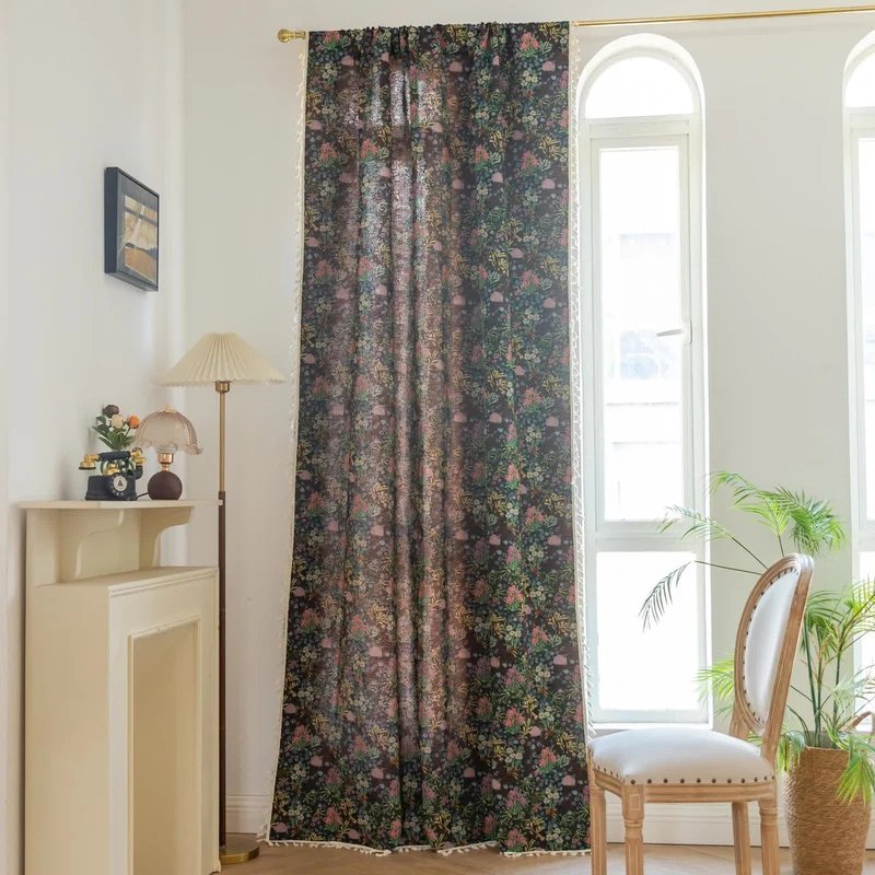Retro Blumenzweig Blatt Quaste Vorhang