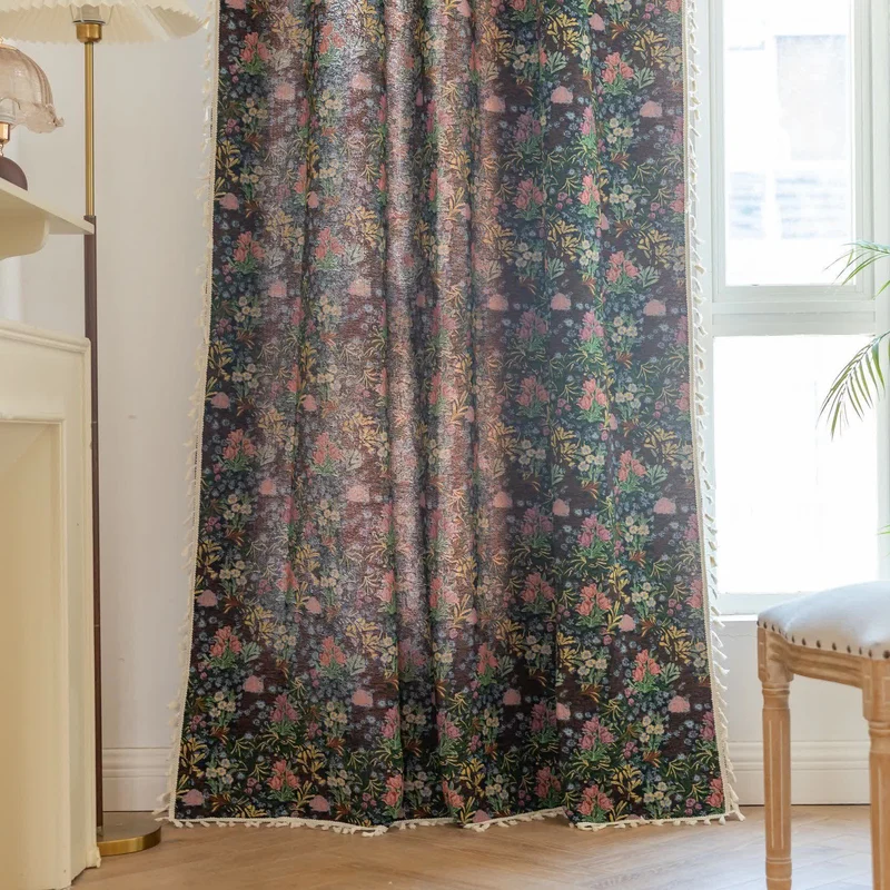 Retro Blumenzweig Blatt Quaste Vorhang