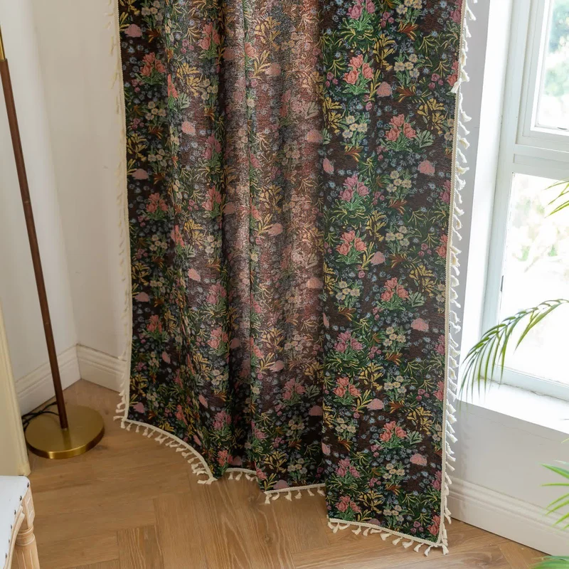 Retro Blumenzweig Blatt Quaste Vorhang