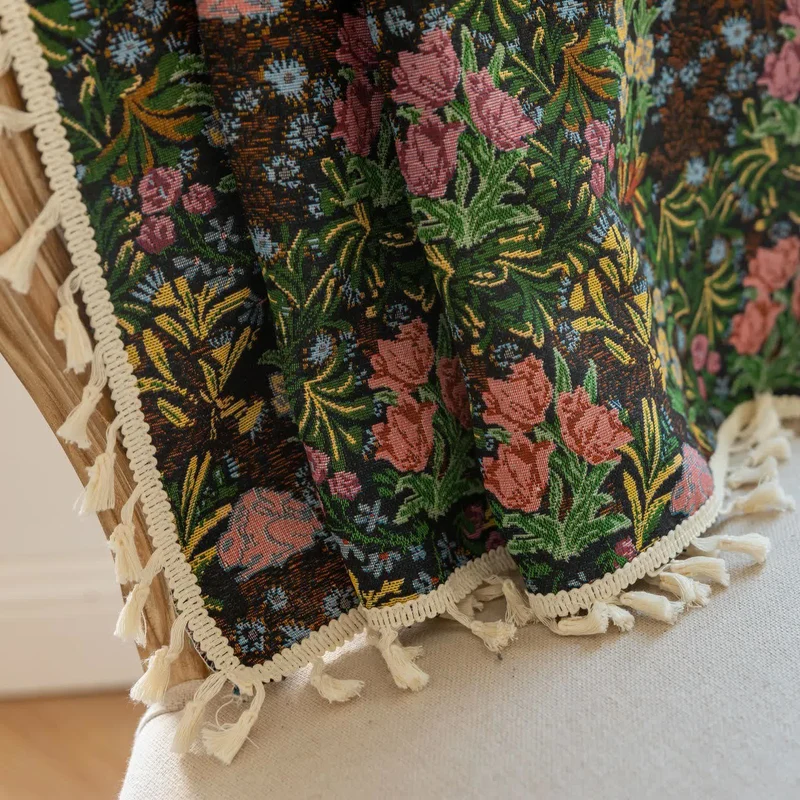 Retro Blumenzweig Blatt Quaste Vorhang