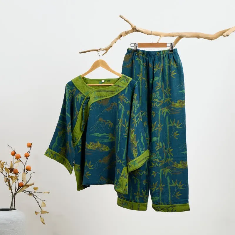 Bambus Orientalisches Pyjama-Set aus Baumwolle mit Quasten