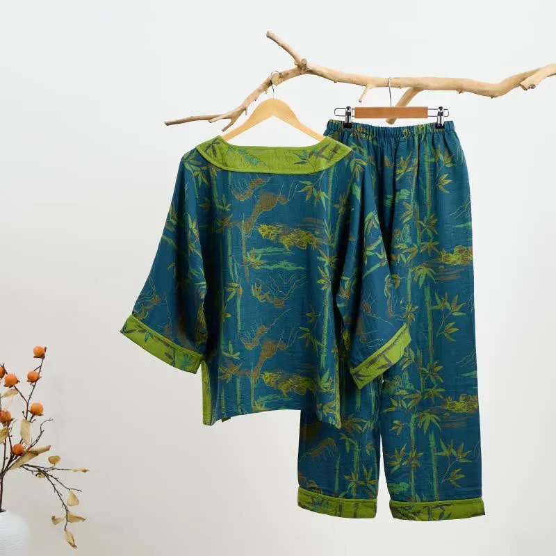 Bambus Orientalisches Pyjama-Set aus Baumwolle mit Quasten