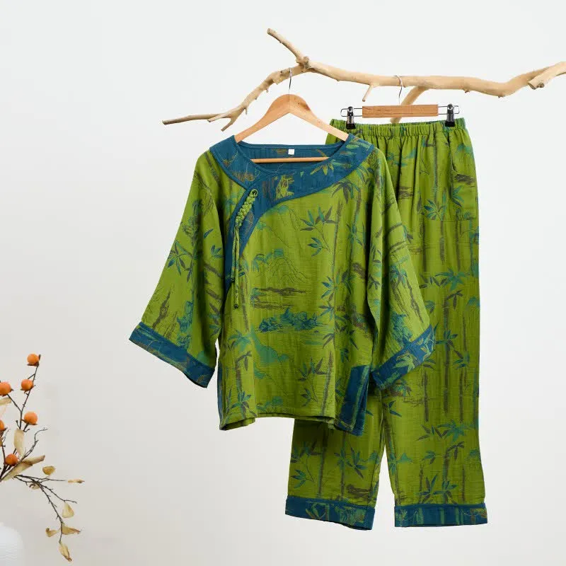 Bambus Orientalisches Pyjama-Set aus Baumwolle mit Quasten
