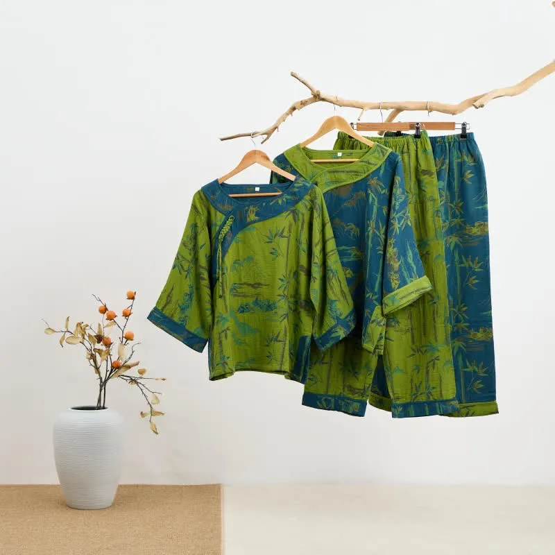 Bambus Orientalisches Pyjama-Set aus Baumwolle mit Quasten