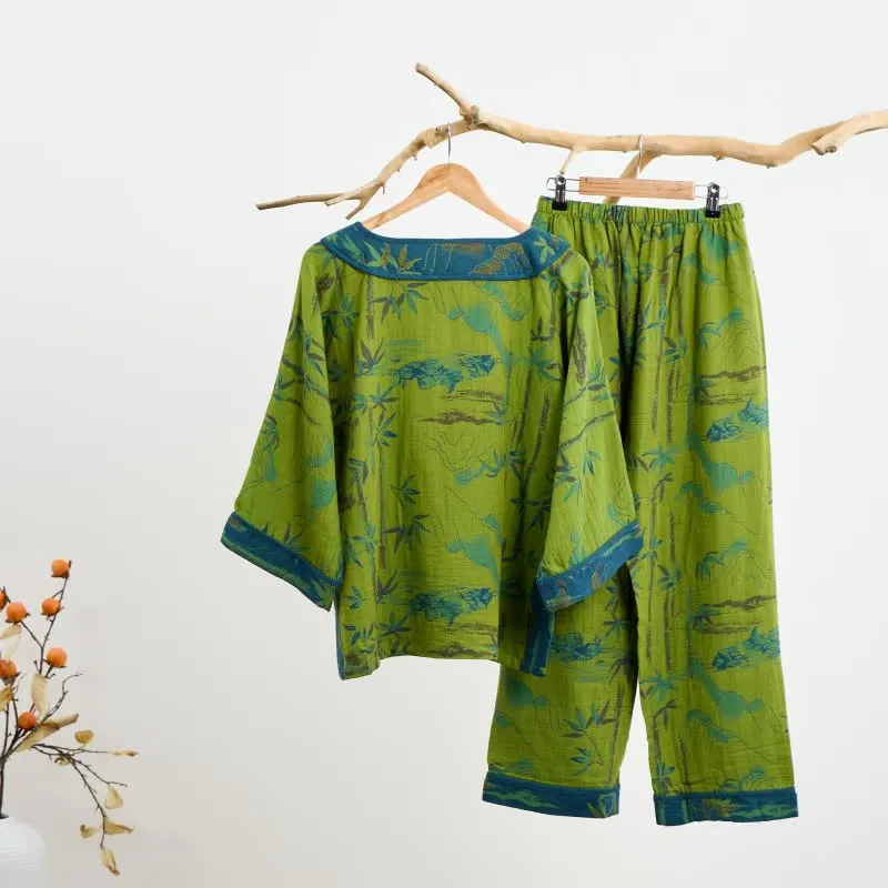 Bambus Orientalisches Pyjama-Set aus Baumwolle mit Quasten