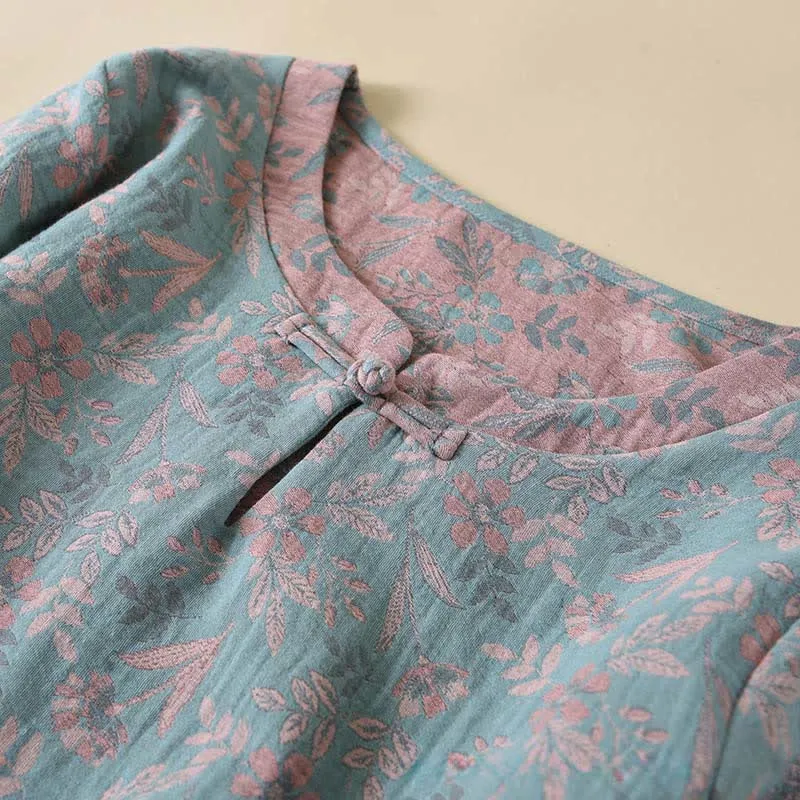 Vintage Baumwoll-Pyjama mit botanischem Print und langen Ärmeln