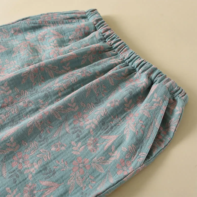 Vintage Baumwoll-Pyjama mit botanischem Print und langen Ärmeln