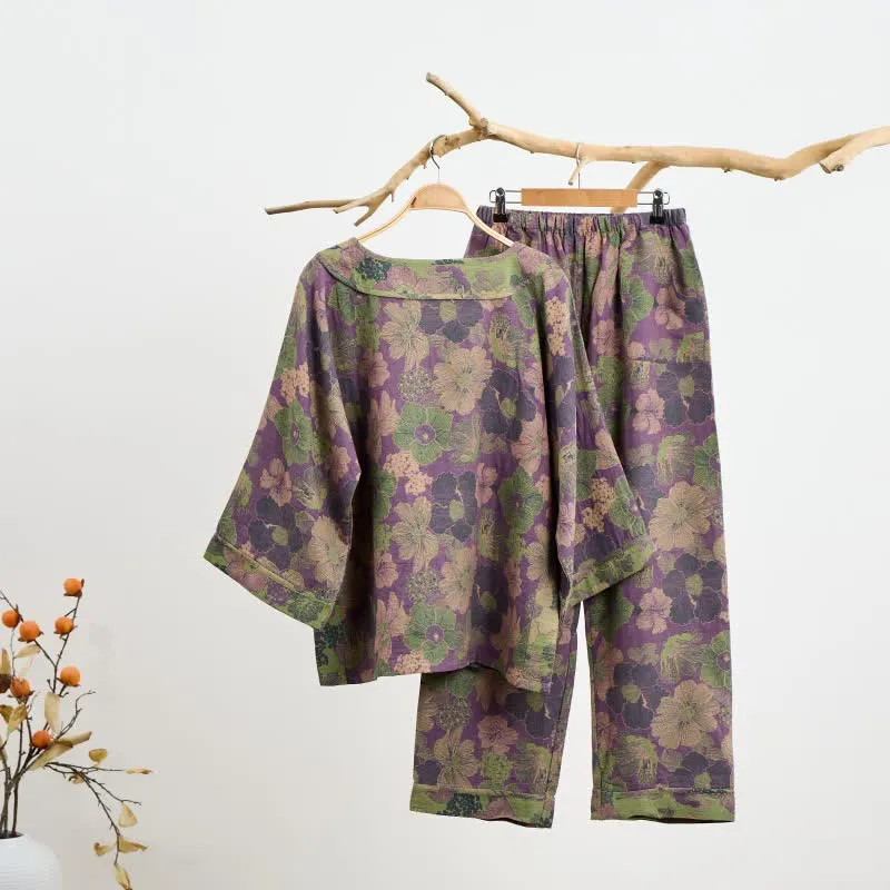 Pfirsichblüten-Pyjama aus Baumwolle mit orientalischer Quaste