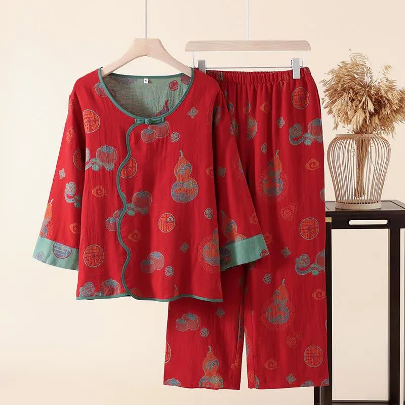 Nachtwäsche aus Baumwolle im orientalischen Stil mit Kürbis-Persimmon-Muster