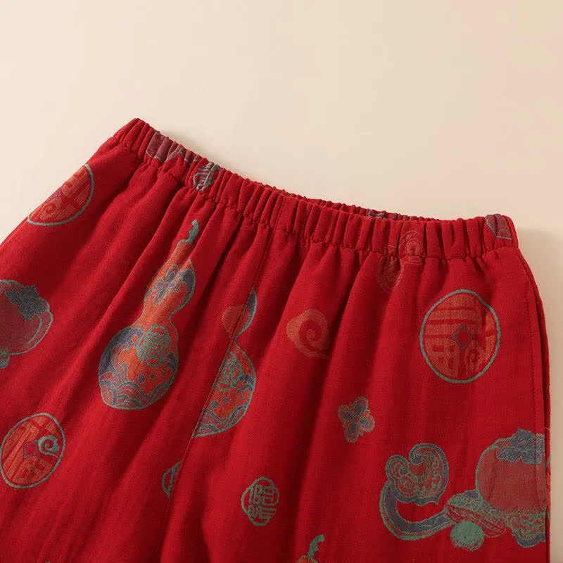 Nachtwäsche aus Baumwolle im orientalischen Stil mit Kürbis-Persimmon-Muster