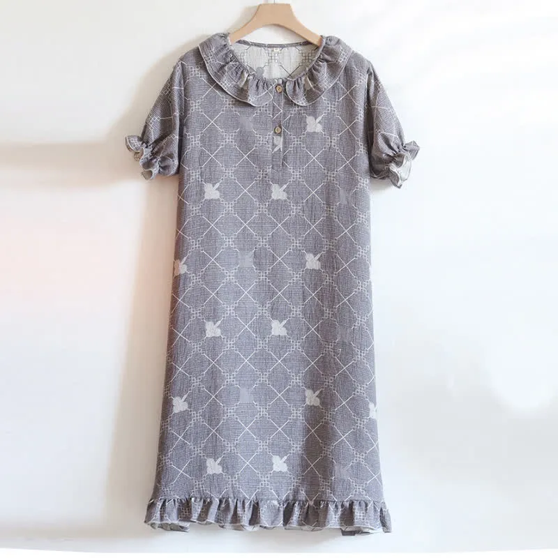 Nachthemd aus Baumwollgaze-Jacquard mit Karomuster