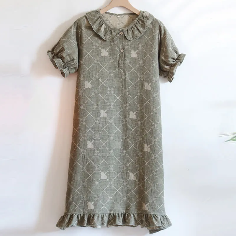 Nachthemd aus Baumwollgaze-Jacquard mit Karomuster